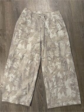 Neutral Beige Leaf Print Lounge Pants